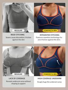 Powerista Women's Plus Size Seamless Sports Bra With Trim And Back Cutout For Daily Fitness - Navy Blue - View 4