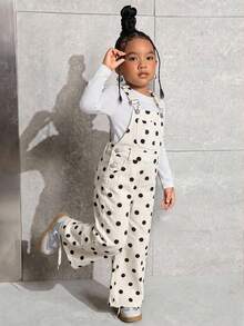 SHEIN Young Girl Leopard Print Denim Overalls - Beige - View 4