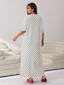 Solflare Plus Size Polka Dot Print T-Shirt Dress - White - View 2