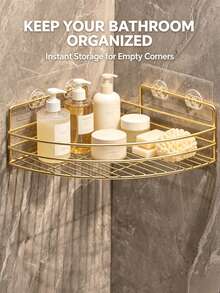 Bathroom Triangular Storage Rack Without Drilling Holes, Suitable For Showers, And For Storing Shampoo And Body Wash Products. - Gold - View 3