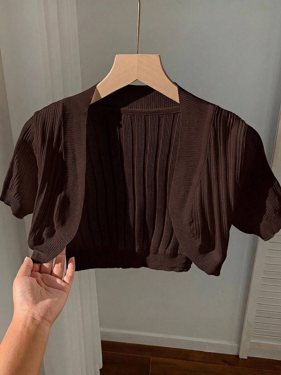 SHEIN EZwear 女款素色休閒百搭日常開襟衫 - 咖啡棕 - 查看 1