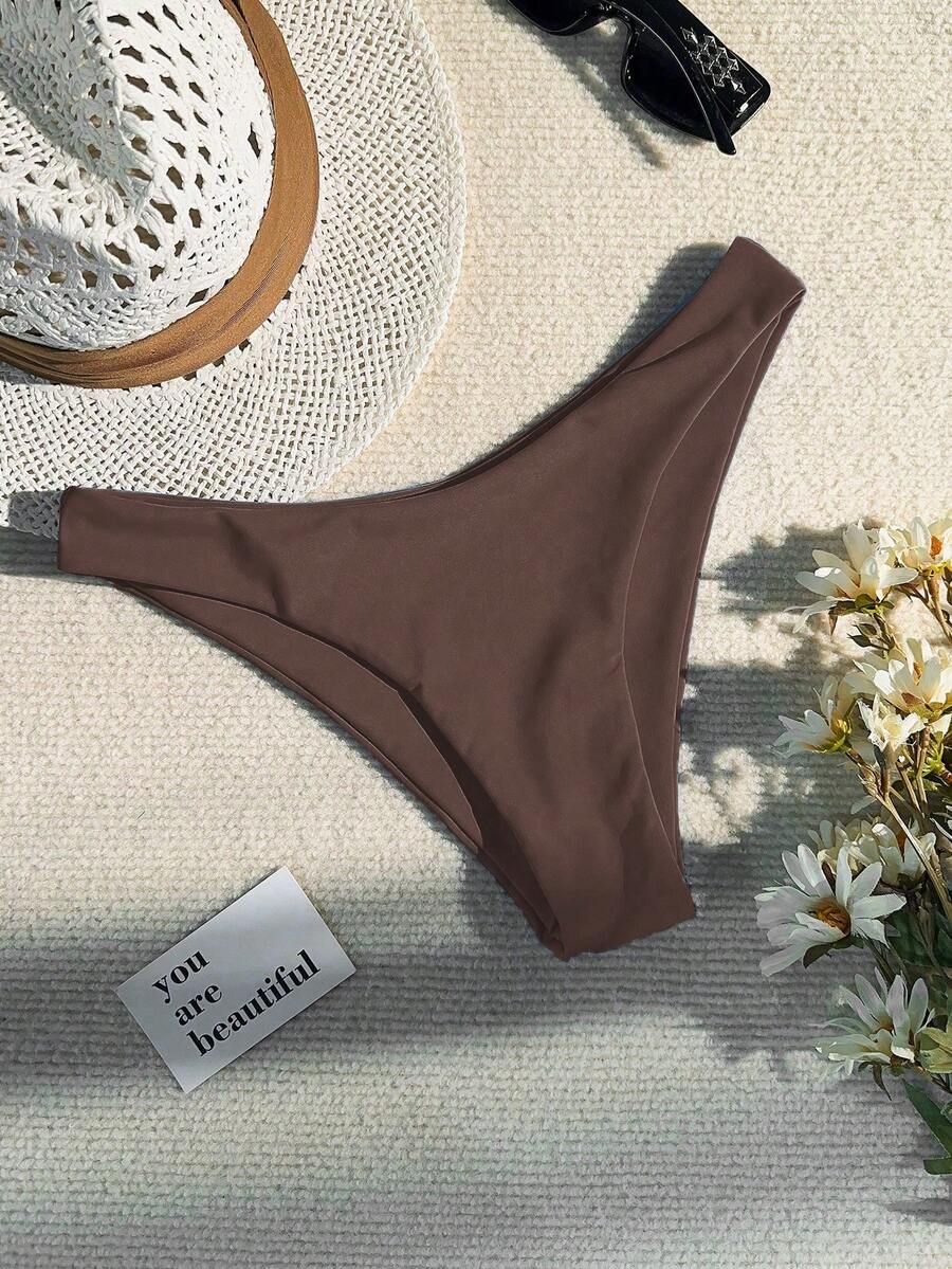 Swim Basics Bottom de bikini de unicolor y sexy para playa y vacaciones - Marrón - Ver 1