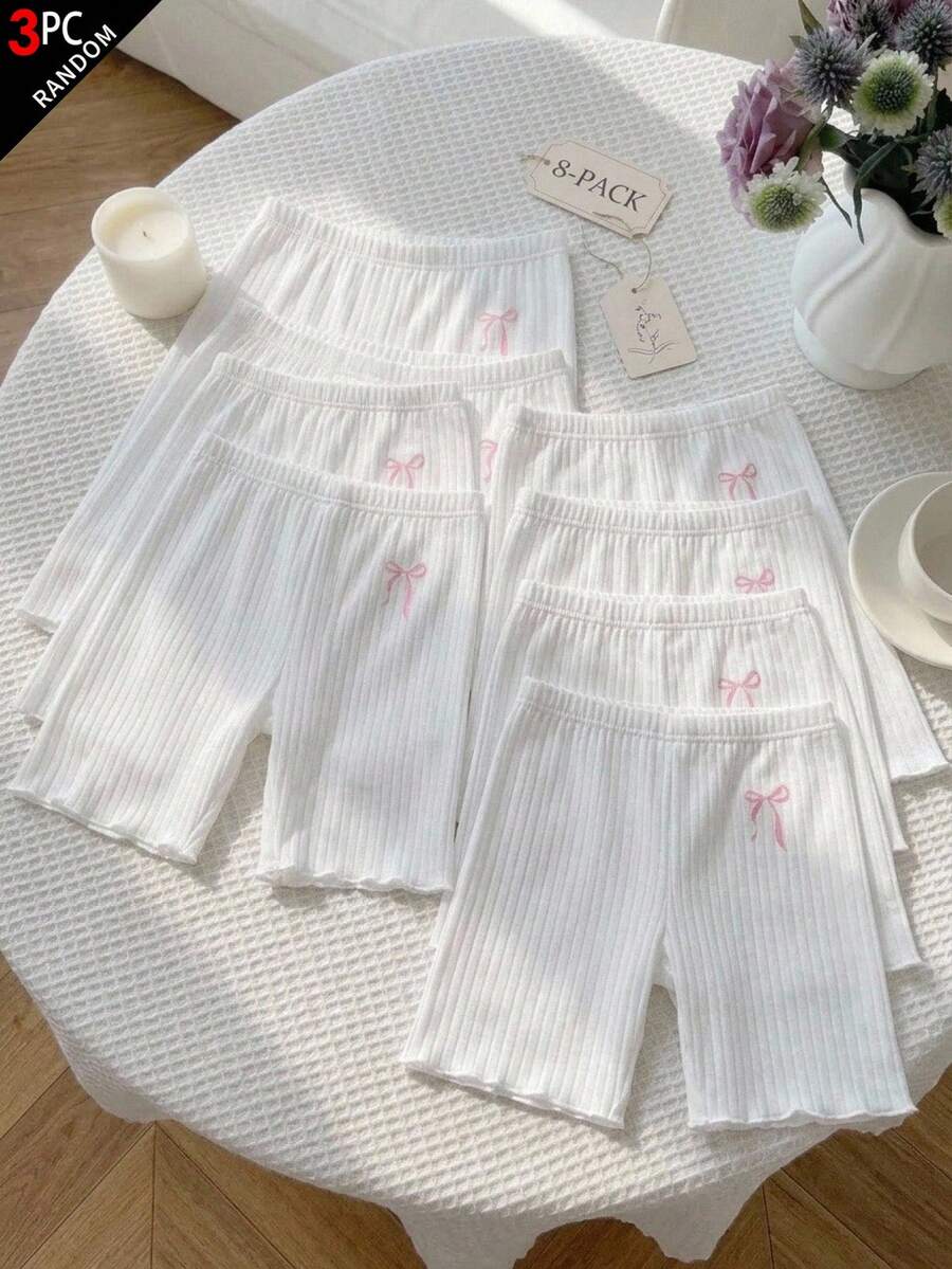SHEIN Tween Girl Tween Girl Multi-Pack Solid Color Knit Cycling Leggings - White - View 1