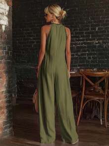 Women's Woven Casual Women's Wide-Leg Summer One-Piece Pants - Green - View 2