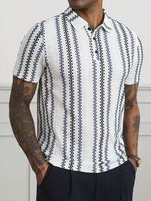 HUEFORM Men's Old Money Loose Fit Polo Shirts,Textured Fabric With Color-Block Stripes,Suitable For Everyday Outings And Lounging At Home - Multicolor - View 5