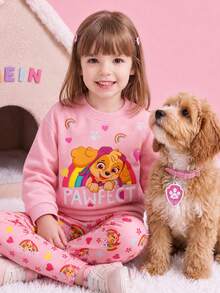 SHEIN | PAW Patrol 女童字母卡通印花長袖衛衣與長褲休閒日常套裝 - 彩色 - 查看 3