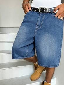 Manfinity Hypemode American Hip Hop Bag-In-Bag Design Unisex Denim Shorts - Blue - View 8