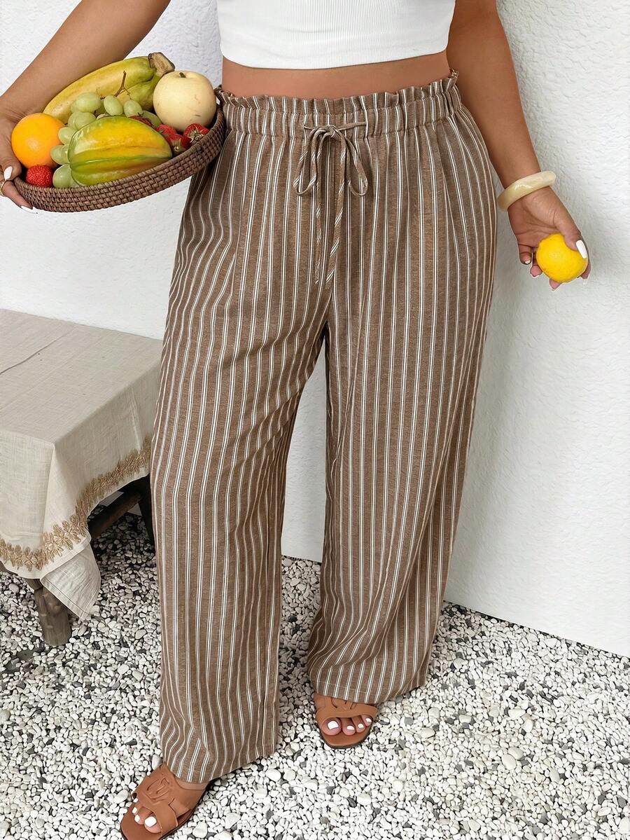 SHEIN Frenchy Pantalones Extra Grande - Caqui - Ver 1