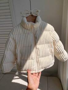 SHEIN Baby Boy Solid Color Versatile Comfortable Long Sleeve Thick Open Front Jacket Fall/Winter Clothes - Apricot - View 5