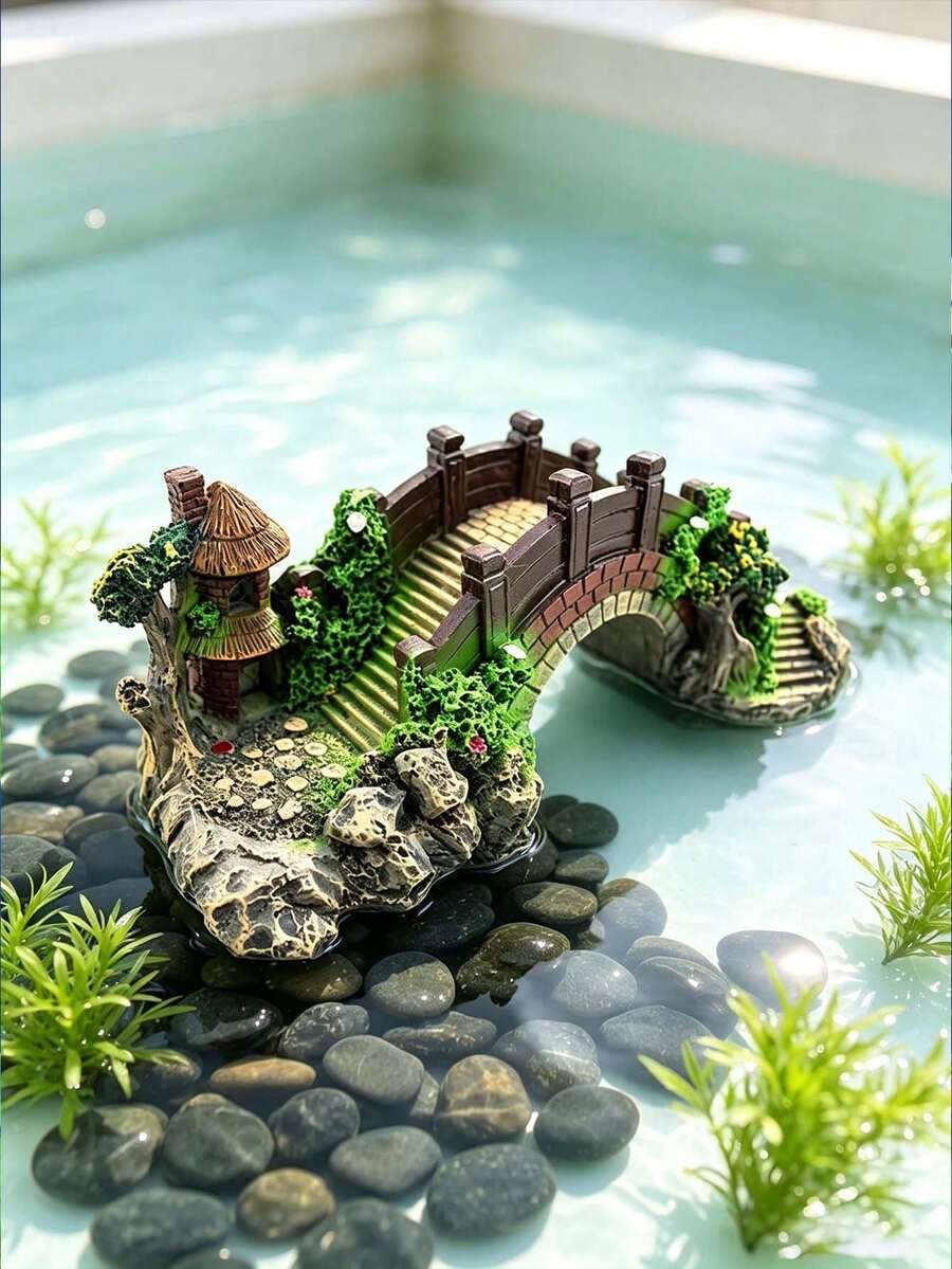 1pc Resin Bridge For Aquarium Landscaping,Garden Indoor/Outdoor Decorative Ornament ,Turtle Tank Basking Platform With Arch Bridge,Fish Tank Decorative Arch Bridge - Multicolor - View 1