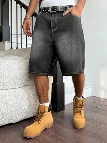 Manfinity Hypemode Shorts de Mezclilla Unisex con Diseño de Bolsa en Bolsa Estilo Hip-Hop Americano - Gris - Ver 6