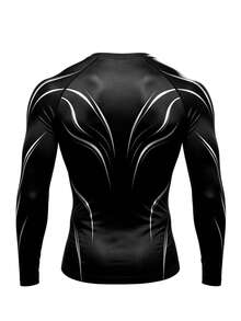Gym Rark Men's Striped Raglan Long Sleeve Casual Fitness Sports T-Shirt, Gym - Black - View 2