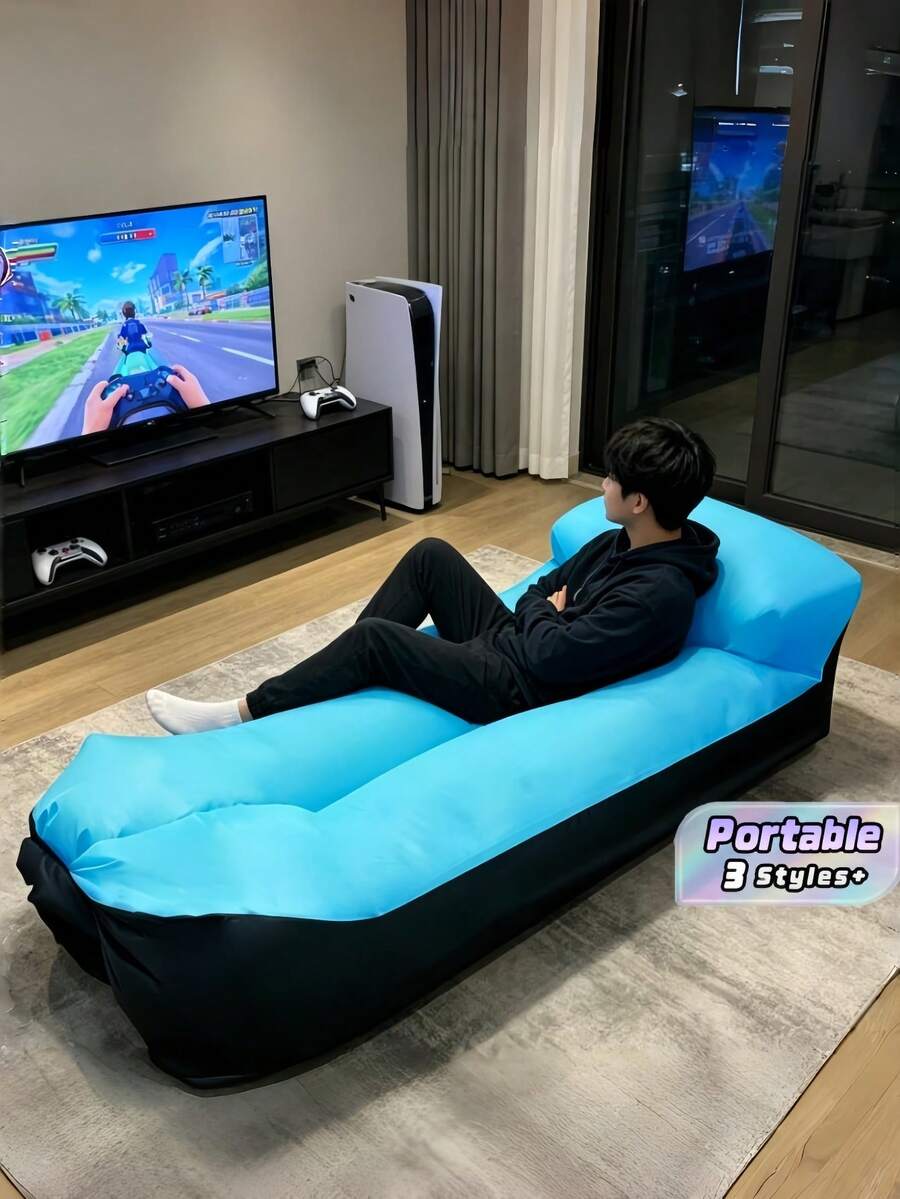 2Pcs Inflatable Lounge Air Sofa Bed, Includes 1 Sofa & Storage Bag, Leak Resistant Inflatable Couch For Camping, Home Movie Night, Beach, Hiking, Indoor & Outdoor Use - Multicolor - View 1