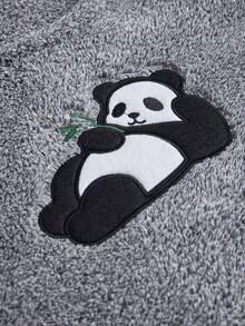 SHEIN Grey Fuzzy Plush Cute Panda Applique Embroidery Cozy Winter Homewear Pajama Set - Grey - View 8