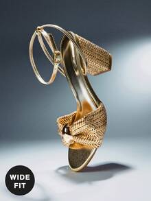 SHUZIA Women's Wide-Fit Minimalist Elegant Round Toe Block Heel Ankle Strap Sandals - Gold - View 5