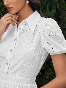 VOLUPTÉ CURVE 春夏度假刺繡泡泡短袖中長洋裝 - 白色 - 查看 3