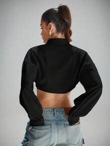 Denimoi Camisa abotonada corta con cuello - Negro - Ver 3
