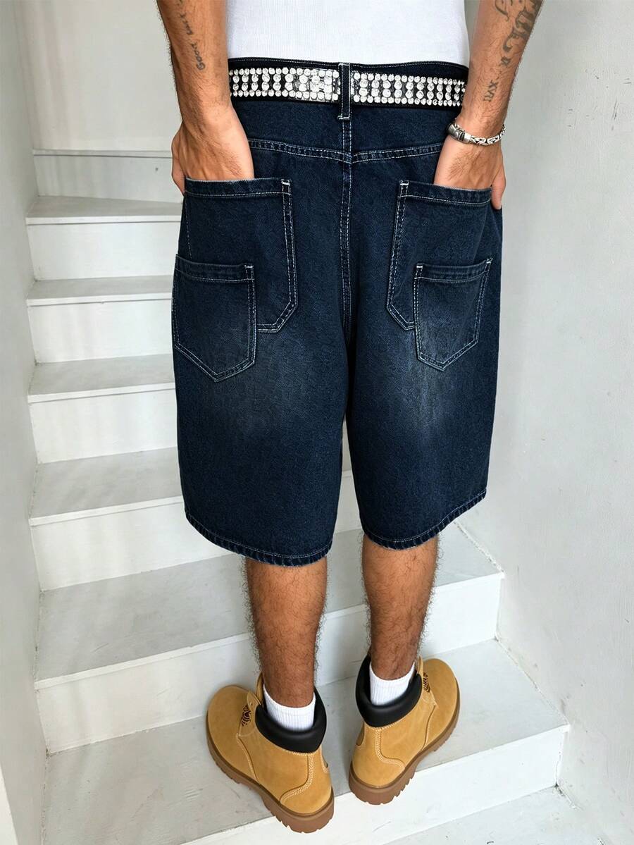 Manfinity Hypemode American Hip-Hop Style Bag-In-Bag Design Unisex Denim Shorts - Blue - View 1