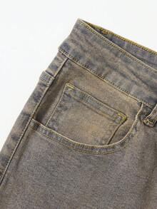ROMWE MEN Men's Rhinestone Distressed Casual Denim Jeans - Ginger - View 5