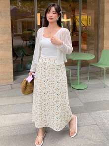 Dazy Plus All-Over Polka Dot Cute Girl Casual Korean Style Spring Summer Versatile A-Line Black Long Plus Size Women's Spring Summer Autumn Skirt - Apricot - View 6