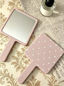 Square Handheld Makeup Mirror With Handle, HD Clear Portable Hand Mirror, Polka Dot Cosmetic Mirror For Daily Makeup & Travel - Multicolor - View 15