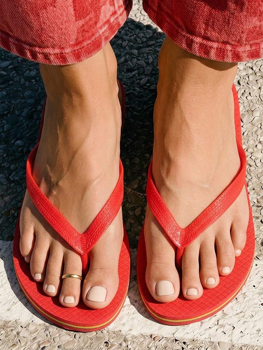 Grefit Women Shoes Summer Simple Solid Color Flip-Flops Women's Summer Outer Wear - Positive red - View 1