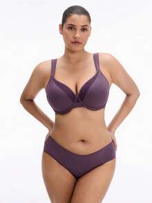 LUVLETTE Plus Dream Curve Support +Smooth Halloween Full Coverage Support Wide Strap Push Up T-Shirt Purple Basic Bra - Purple - View 10
