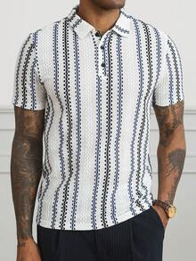 HUEFORM Men's Old Money Loose Fit Polo Shirts,Textured Fabric With Color-Block Stripes,Suitable For Everyday Outings And Lounging At Home - Multicolor - View 4