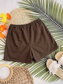 Soleia Women's Denim Shorts Casual Vacation Matching Shorts Blue - Brown - View 2