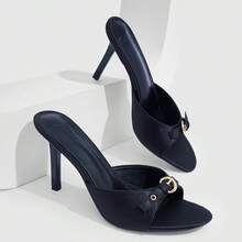 CUCCOO SZL 女款 9CM 高跟涼鞋 優雅細跟圓扣黑色高跟鞋 小貓跟 日常派對約會通勤戶外穿著女鞋 - 黑色. - 查看 4