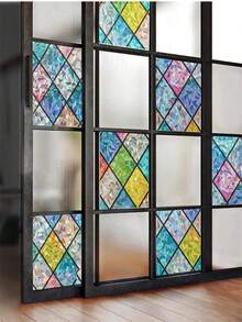 1ROLL 3D RAINBOW COLORFUL GRID STATIC CLING PRIVACY WINDOW FILM GLASS DOOR STICKER SUN BLOCKING HEAT INSULATION HOME OFFICE BATHROOM LIVING ROOM DECOR BIRTHDAY GRADUATION GIFT - Multicolor - View 3