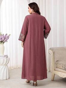 Al Najma Plus Size Women Solid Color Casual Party Arabian Dress - Dusty Pink - View 2
