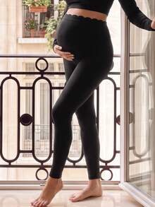 GentleRue Maternity سروال ضيق للحوامل بلون موحد وخصر عالي وقصة ضيقة للتمارين الرياضية في الخريف، ناعم - الأسود - مشاهدة 8
