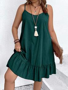 EMERY ROSE Vestido camisola de talla grande con volantes en el bajo para vacaciones - Verde Oscuro - Ver 6