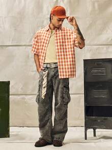 Norleigh Loose Fit Men's Flap Pocket & Side Panel Cargo Jeans (Without Belt) - Grey - View 1