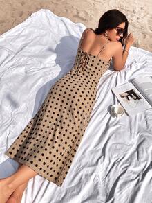 Frievida Leopard Print Draped Cami Dress Vacation Outfits Woman  - Multicolor - View 2