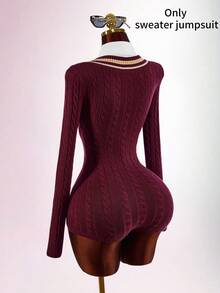 Amplova Women's Preppy V-Neck Cinched Waist Ultra Short Mini Romper - Burgundy - View 10