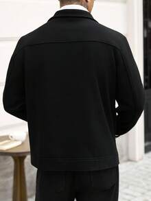 Manfinity Homme 男士純色休閒長袖大衣，適合秋冬穿著 - 黑色 - 查看 2