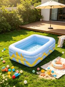 1pc Energetic Blue Inflatable Swimming Pool, Extra Large & Thick, Foldable, Suitable For Yard, Balcony, Lawn, Camping, Party, Easy To Set Up Home Mini Water Park, Durable & Spacious, Ideal For Play, Adult Relaxation, Family Gathering, Friend Party - C - View 7