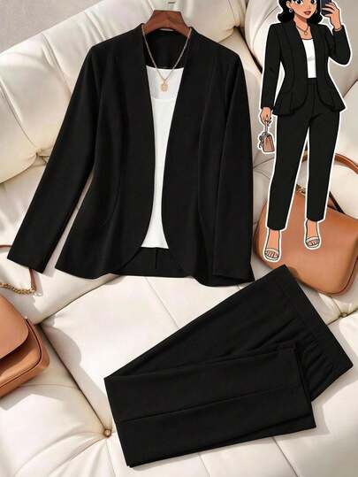 Comfylo Plus Size Casual Jacket And Pants Suit Set