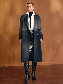 MOTF PREMIUM WOMEN'S COLORBLOCK LAPEL COLLAR OVERCOAT - Dark Grey - View 4