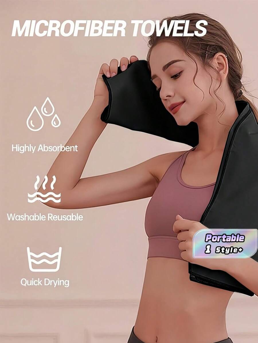 1PC Microfiber DoubleSided Velvet UltraSoft QuickDry SuperAbsorbent Sports Towel For Gym Running Yoga Fitness Multicolor - Black - View 1