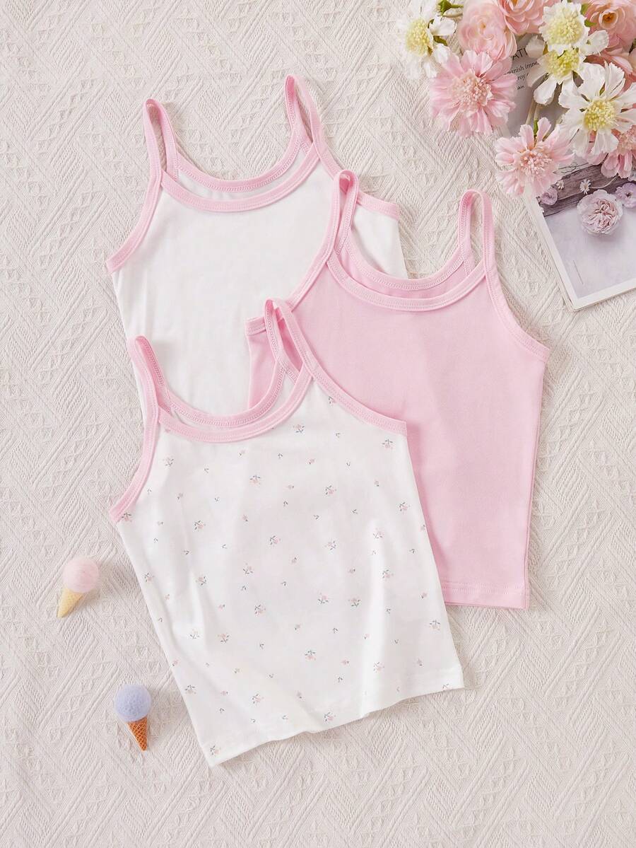 SHEIN 女童休閒百搭細肩帶背心上衣,適合日常穿著,嬰兒粉色,冬季款 - 彩色 - 查看 1