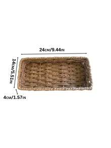 1Pc Handwoven Rectangular Storage Basket, Large Capacity Organizer Bin, Vanity Cosmetic Storage, Christmas Gift Basket - multicolor - View 3
