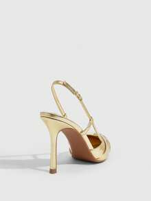 CUCCOO SZL Women's Shoes Light Gold PU Knotted Design Pointed Fashion Daily Versatile Elegant High Heels Fall Shoes - Light gold - View 3