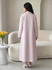 Yasmyna Women's Elegant Textured Long Sleeve Lapel Pink Abaya - Pink - View 2