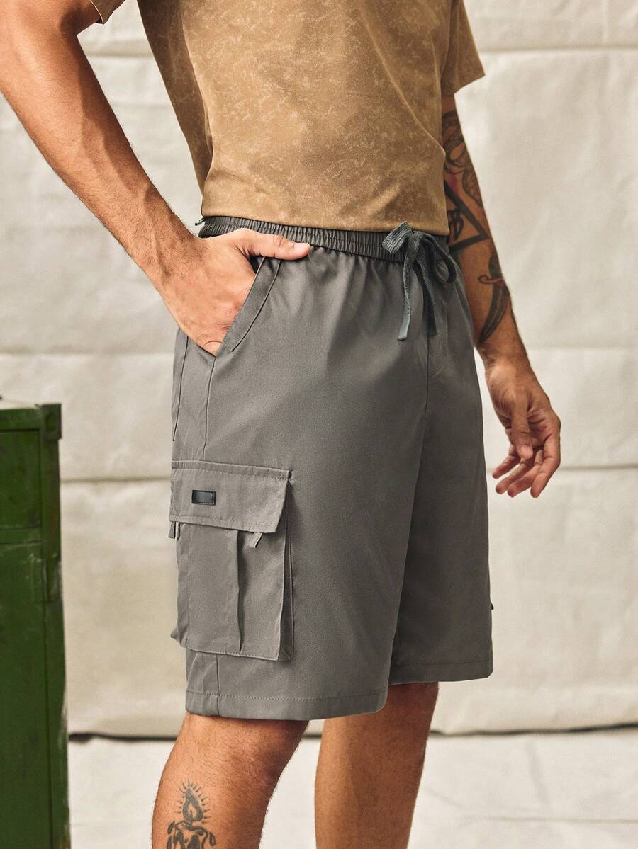 Norleigh Men's Loose Fit Drawstring Waist Flip Pocket Cargo Shorts - Dark Grey - View 1