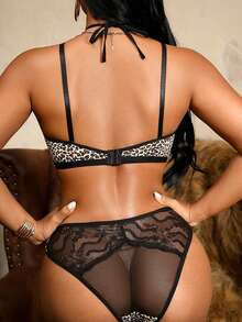 Bare Chapter Sexy Leopard Print Lingerie Set For Women,Beige,Summer,Front Closure,Beautiful Back,Criss-Cross Straps,Hollow Out,Non-Wired Bra And Panties 2pcs Set - Multicolor - View 2