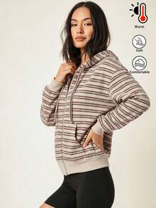 SHEIN BASICS 女款休閒條紋連帽衛衣，秋季 - 彩色 - 查看 8