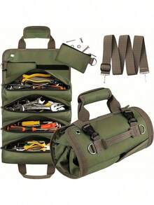 1 Heavy-Duty Hardware Roll-Up Tool Bag, Durable Tool Storage Bag, Roll Style Tool Pouch - Portable Storage, Hand Roll-Up Design With Multiple Compartments, Adjustable Shoulder Strap, Wear-Resistant Fabric, Zipper Closure. - Multicolor [Upgraded Material] - View 8